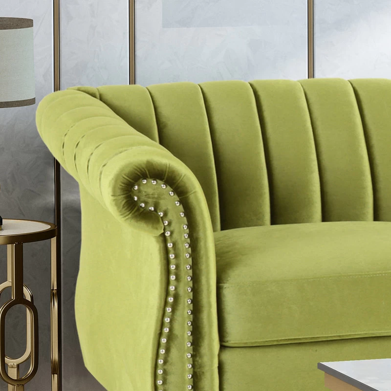 Olga Modern Glam Velvet 3 Seater Sofa, Sage, Dark Brown - Image 3