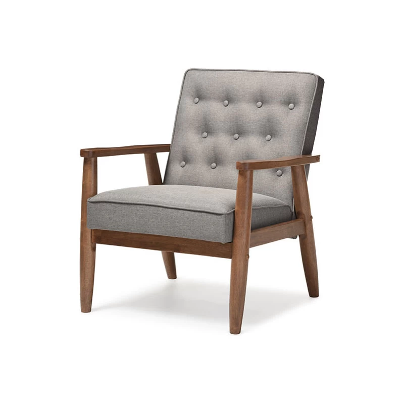 Baxton Studio Sorrento Retro Upholstered Wooden Lounge Chair, Gray Fabric - Image 2