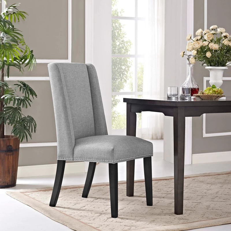 Baron Parsons Upholstered Fabric Dining Side Chair, Light Gray - Image 2