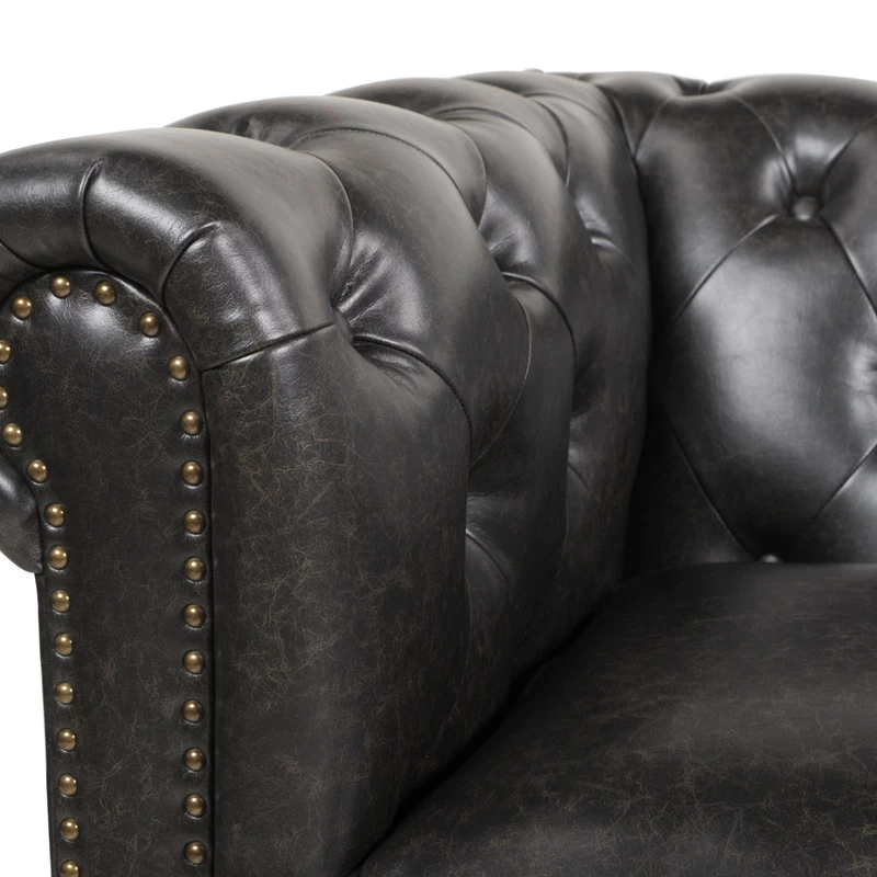 Winston 91" Tufted Chesterfield Sofa, Vintage Black Brown Faux Leather - Image 8