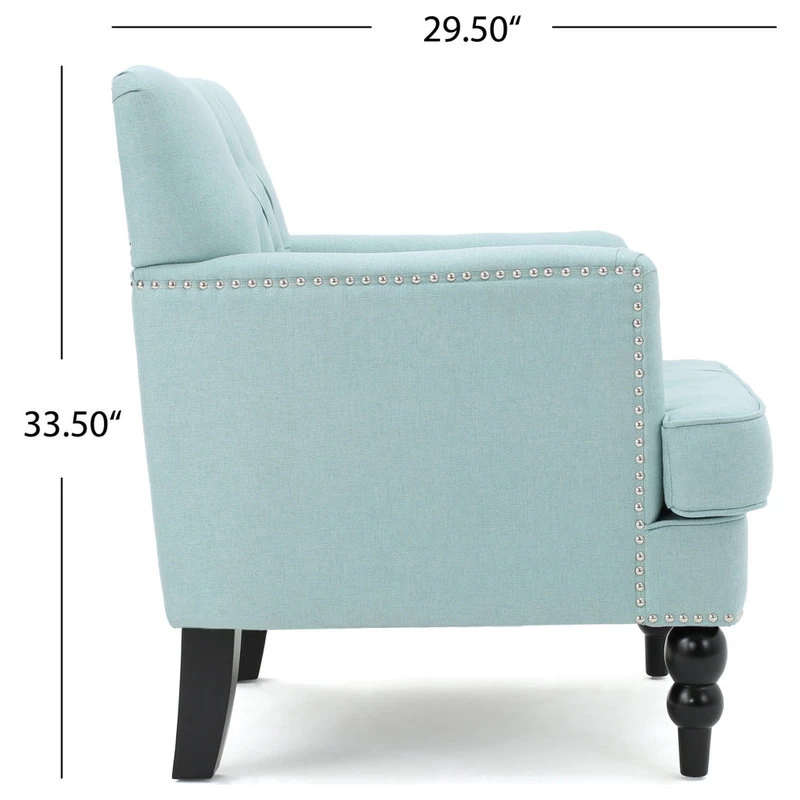 GDF Studio Madene Tufted Back Fabric/Microfiber Club Chair, Light Blue - Image 3