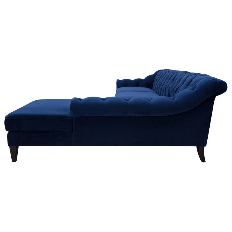 Alexandra 132" Chesterfield Tufted Sectional, Right Facing, Navy Blue - Image 6