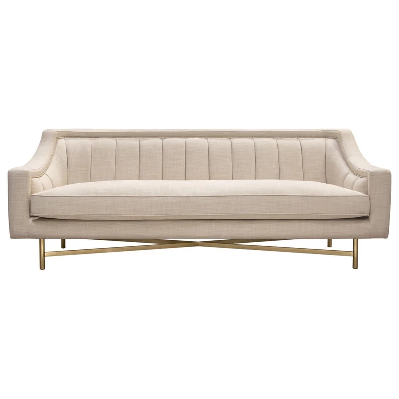 Diamond Sofa Croft Fabric Sofa, Sand Linen Fabric, Gold Metal Criss-Cross Frame - Image 2