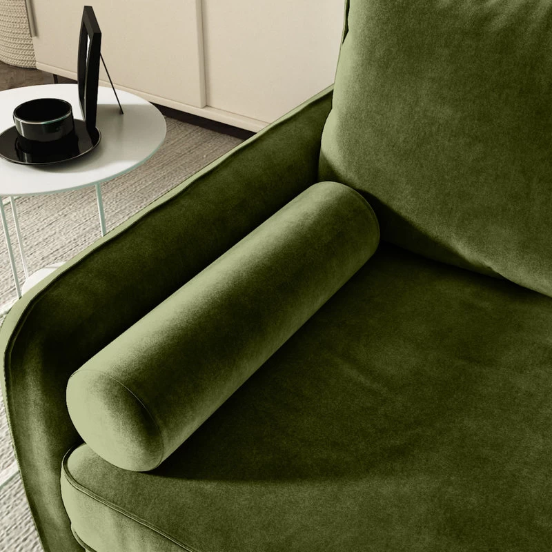 The Audrey I Velvet Round Arm Loveseat, Olive Green - Image 4