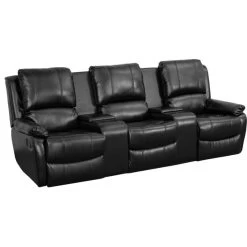 Flash Furniture Black Leather Pillowtop 3-Seat Home Theater Recliner