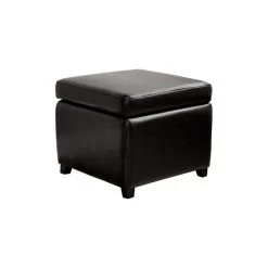 Baxton Studio Full Leather Small Storage Cube Ottoman, Black