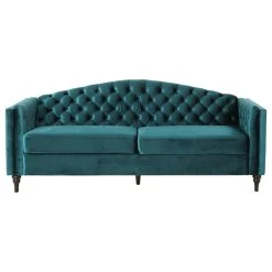Bonnie Traditional Button Tufted Velvet 3 Seater Sofa, Teal/Dark Brown