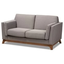 Baxton Studio Sava Fabric Upholstered Loveseat In Grey And Walnut