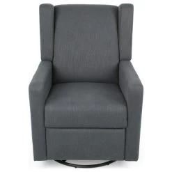 Abbott Contemporary Fabric Upholstered Swivel Recliner, Charcoal/Black