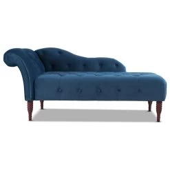 Samuel 66" Tufted Chaise Lounge, Right-Arm Facing, Satin Teal Blue Velvet