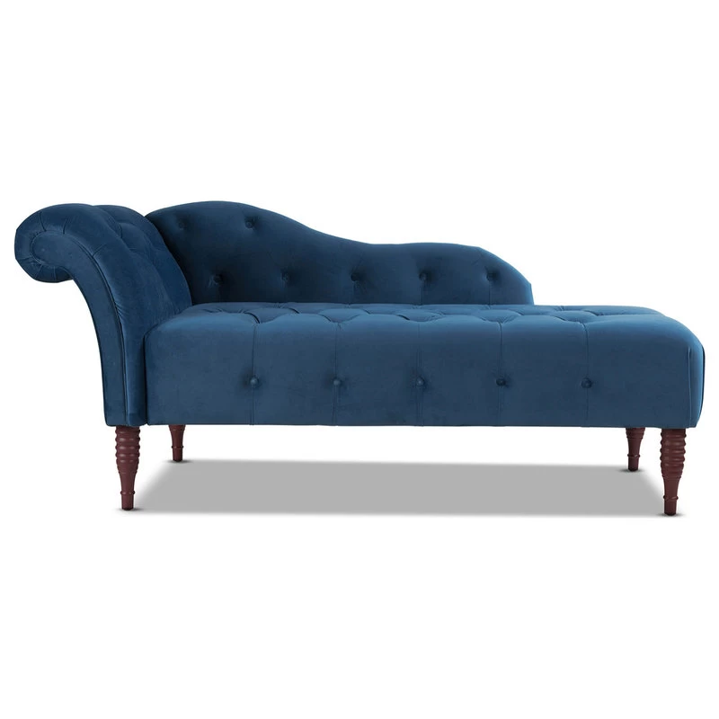 Samuel 66" Tufted Chaise Lounge, Right-Arm Facing, Satin Teal Blue Velvet
