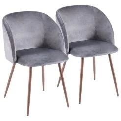 LumiSource Fran Dining Chair, Walnut And Blue Velvet, Set Of 2, Walnut And Gra