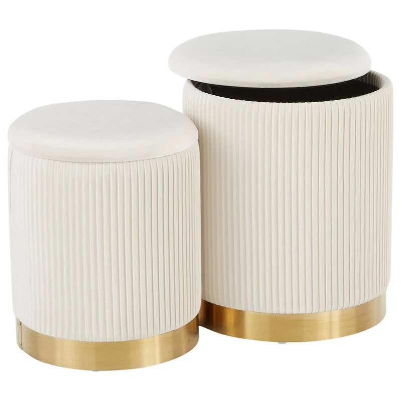 Lumisource Marla Gold And Cream Nesting Pleated Ottoman Set OT-MARLA PLT VCR - Image 2