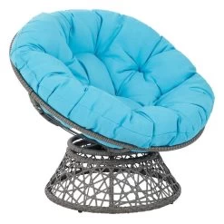 Papasan Chair With Blue Cushion And Gray Resin Wicker Frame