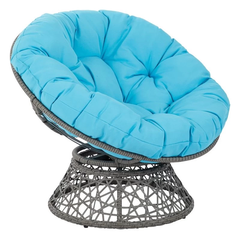 Papasan Chair With Blue Cushion And Gray Resin Wicker Frame