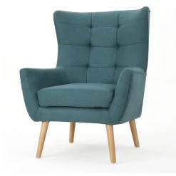 GDF Studio Temescal Mid Century Modern Dark Teal Fabric Club Chair, Dark Teal