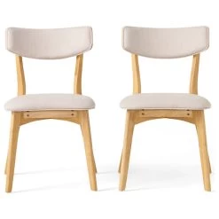 Crystal Mid-Century Modern Fabric Upholstered Dining Chairs, Set Of 2, Light Beige