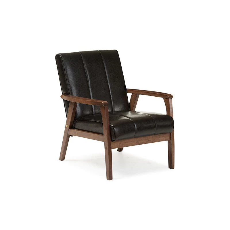 Baxton Studio Nikko Faux Leather Wooden Lounge Chair, Black - Image 2