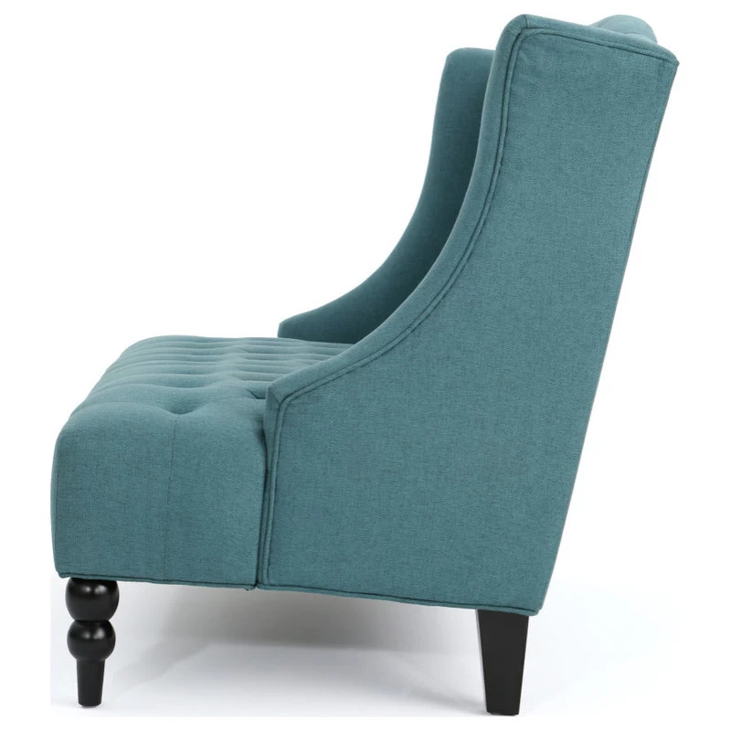 GDF Studio Leona Traditional High Back Tufted Winged Fabric Loveseat, Dark Teal - Image 7
