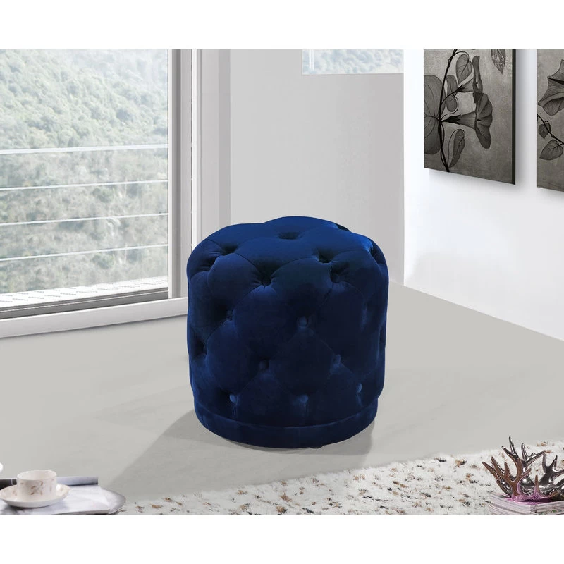 Harper Velvet Ottoman/Stool, Navy - Image 2