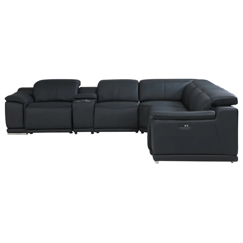 Frederico Genuine Italian Leather 6-Piece 1 Console 3-Power Reclining Sectional, Black - Image 3