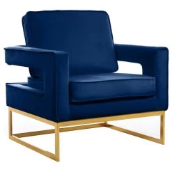 Noah Velvet Accent Chair, Navy, Gold Base