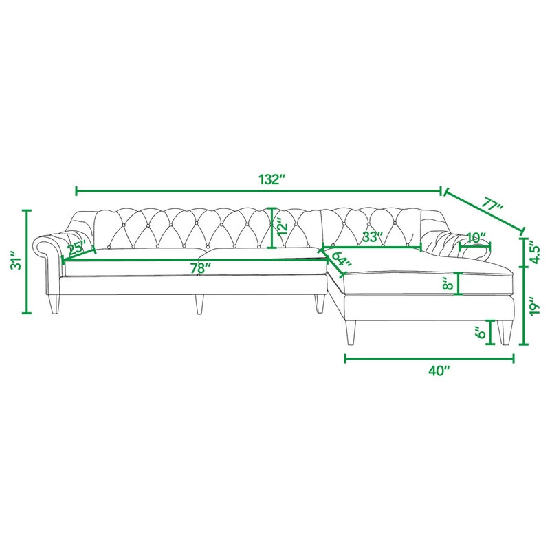 Alexandra 132" Chesterfield Tufted Sectional, Right Facing, Navy Blue - Image 15