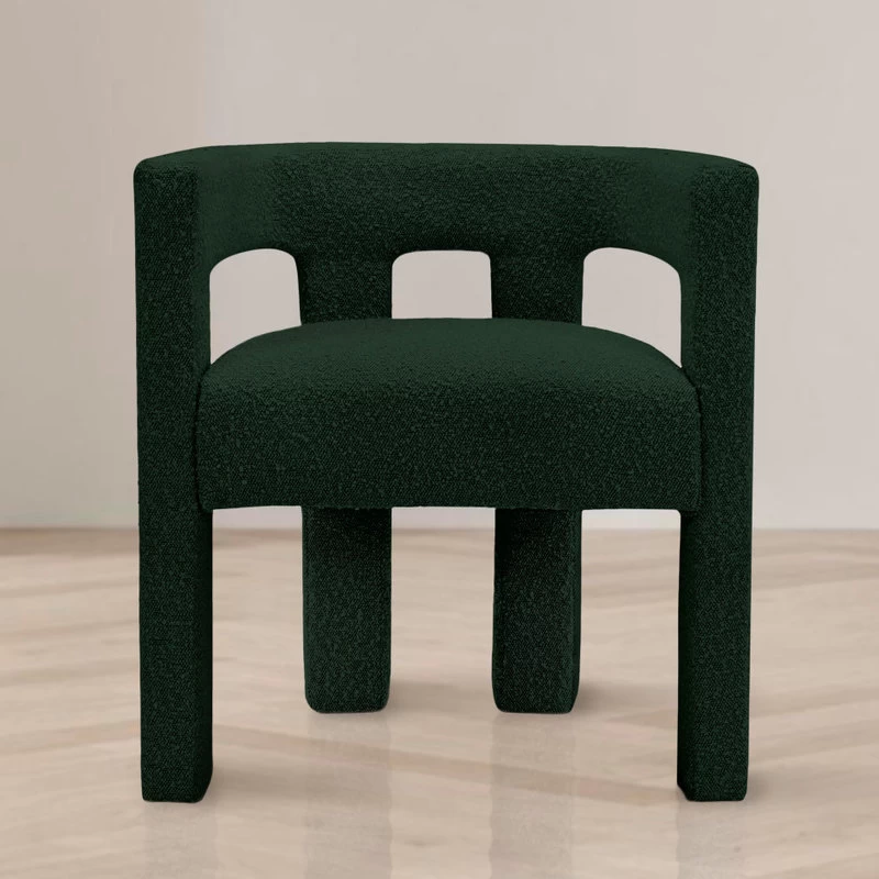 The Camille Dining Chair, Bouclé Fabric, Green - Image 4