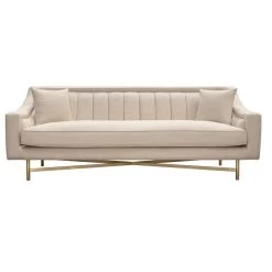 Diamond Sofa Croft Fabric Sofa, Sand Linen Fabric, Gold Metal Criss-Cross Frame