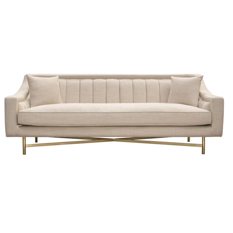 Diamond Sofa Croft Fabric Sofa, Sand Linen Fabric, Gold Metal Criss-Cross Frame