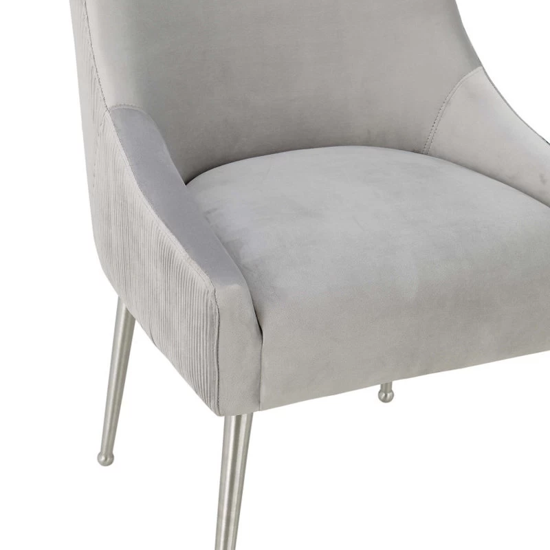 Beatrix Pleated Light Grey Velvet Side Chair - Silver Legs - Light Grey - Image 5