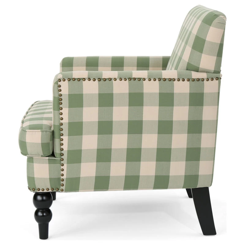 GDF Studio Eve Tufted Fabric Club Chair, Green Checkerboard/Dark Brown - Image 5