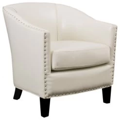 GDF Studio Carlton Tub Design Club Chair With Nailheads Accents, Ivory Leather