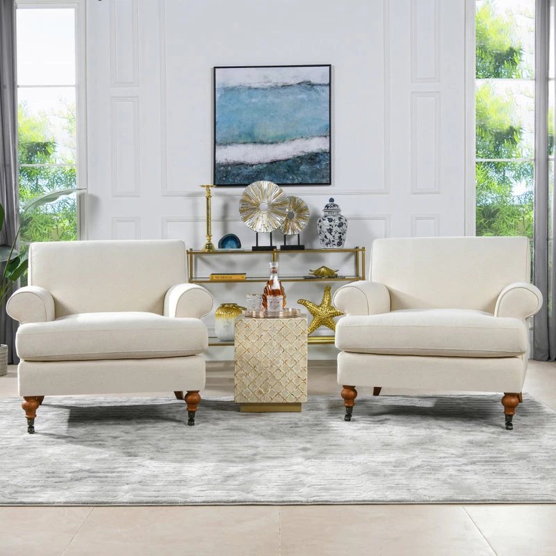 Alana Lawson Accent Arm Chair Metal Casters, Light Beige - Image 3