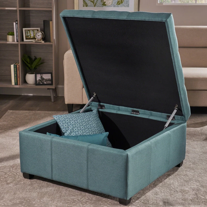 GDF Studio Carlyle Fabric Storage Ottoman, Dark Teal Fabric - Image 3