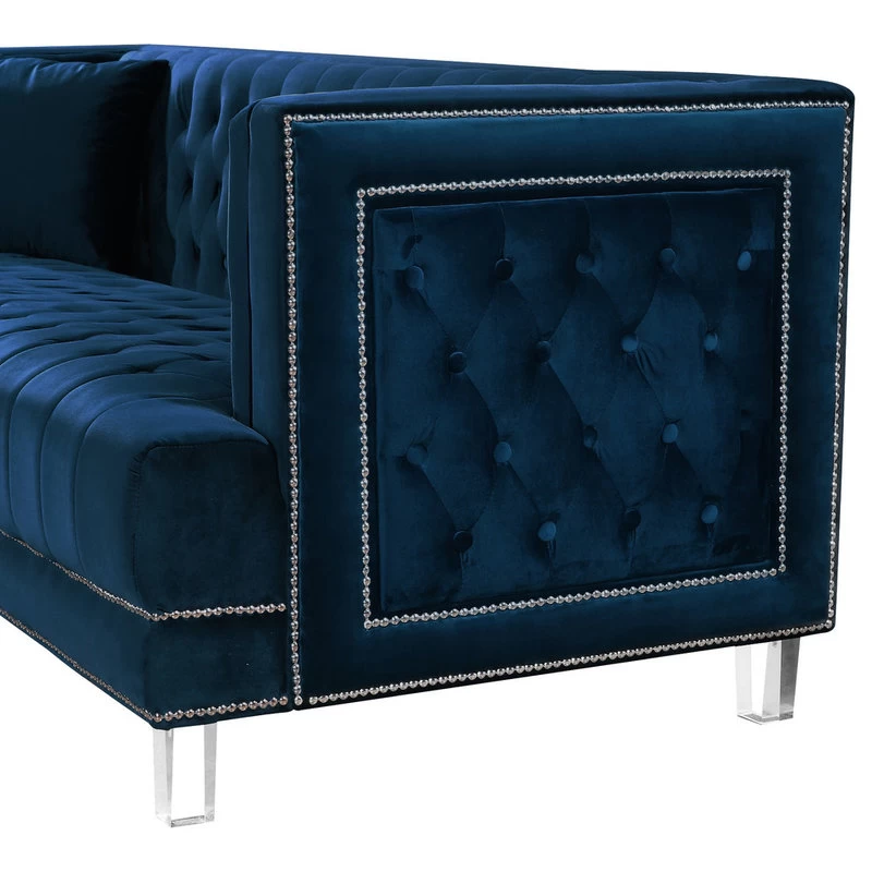 Lucas Velvet Sofa, Navy - Image 3