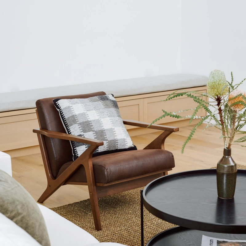 Baxton Studio Bianca Mid-Century Modern Distressed Lounge Chair, Dark Brown Faux Leather - Image 2