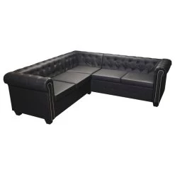 VidaXL Chesterfield Corner Sofa 5-Seater Faux Leather Black Chaise Longue