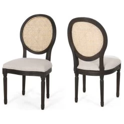 Laney Wooden Dining Chairs With Beige Cushions, Set Of 2, Beige/Natural