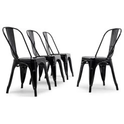 Trattoria Dining Chair, Metal, Stackable, Set Of 4, Black