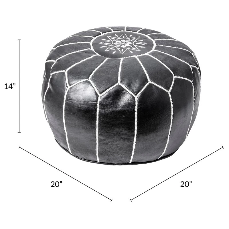 NuLOOM Leather Jerrie Contemporary Ottoman, Black - Image 4