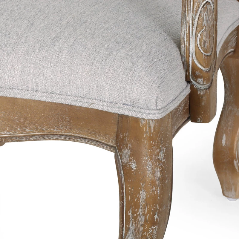Stene French Country Upholstered Dining Armchair, Light Grey + Natural, Set Of 2 - Image 5