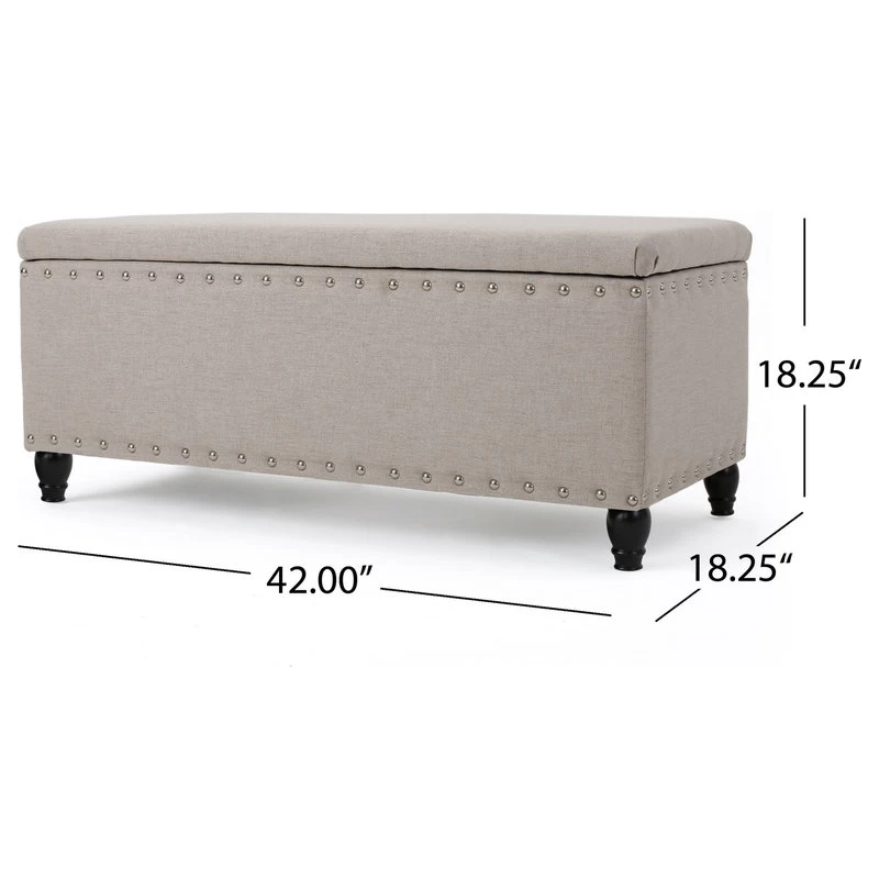 GDF Studio Evvy Fabric Storage Ottoman, Wheat - Image 4