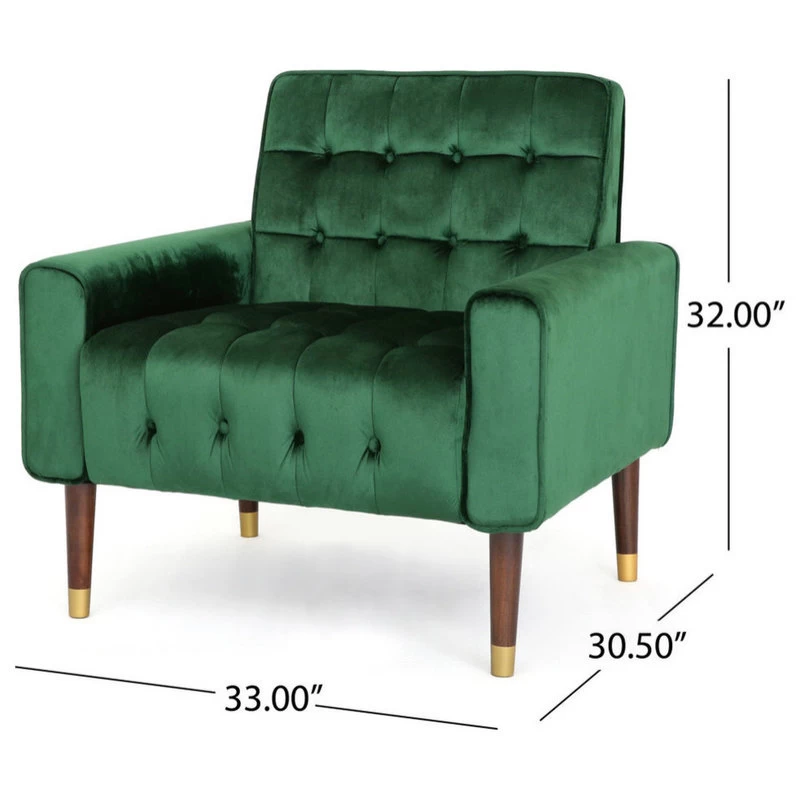 GDF Studio Betsy Modern Button-Tufted Waffle Stitching Velvet Armchair, Emerald - Image 3