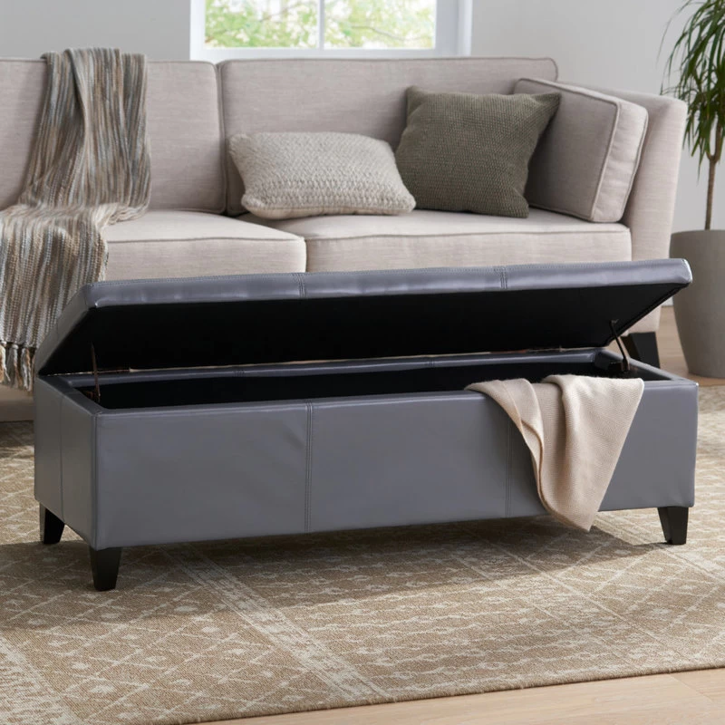 GDF Studio Skyler Beige Fabric Storage Ottoman Bench, Gray - Image 3