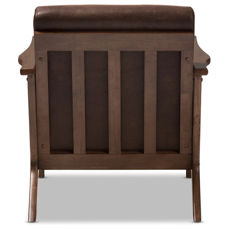 Baxton Studio Bianca Mid-Century Modern Distressed Lounge Chair, Dark Brown Faux Leather - Image 7