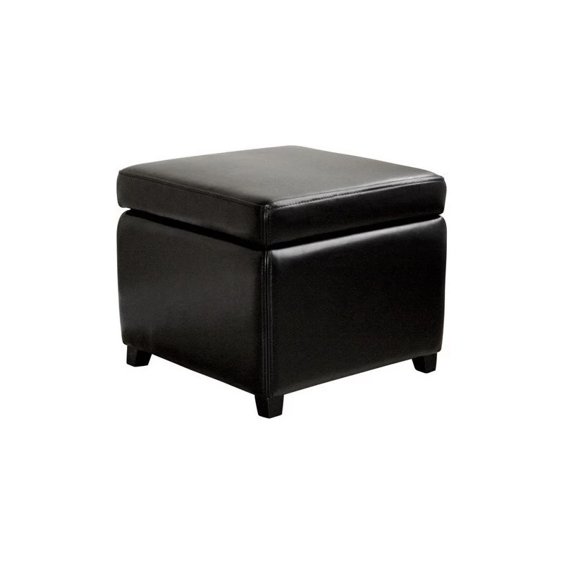 Baxton Studio Full Leather Small Storage Cube Ottoman, Black - Image 2