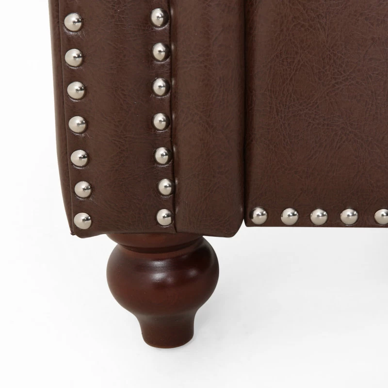 Timber Contemporary Button Tufted Loveseat With Nailhead Trim, Dark Brown And Es - Image 6