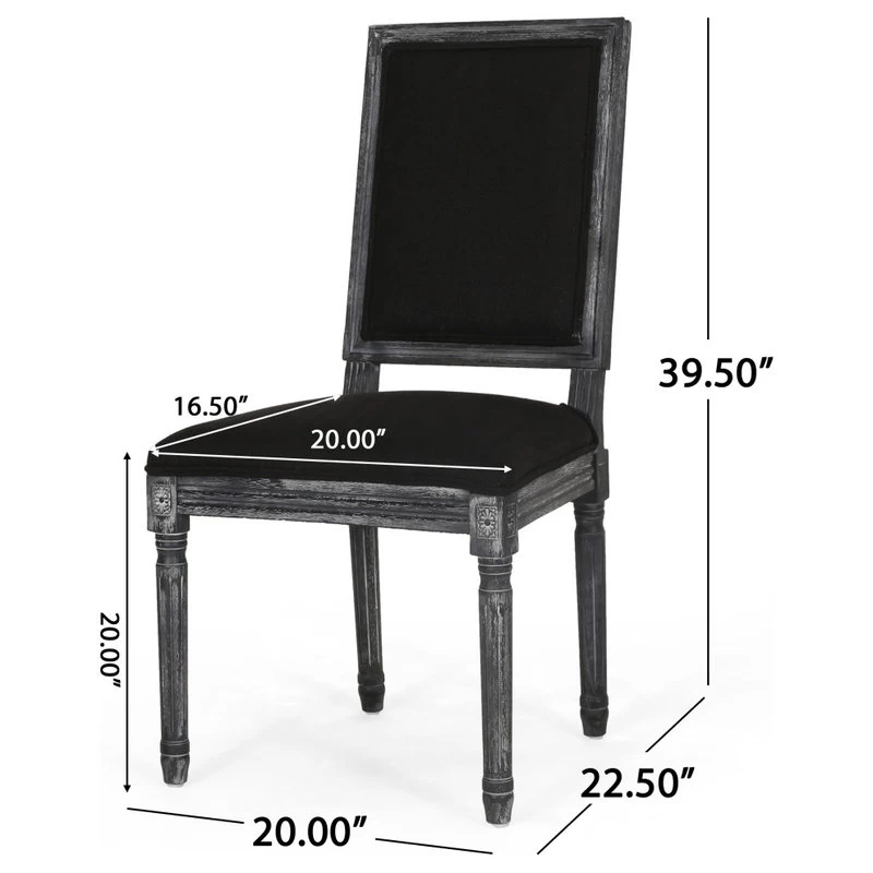 Amy French Country Wood Upholstered Dining Chair, Set Of 2, Black/Gray - Image 4