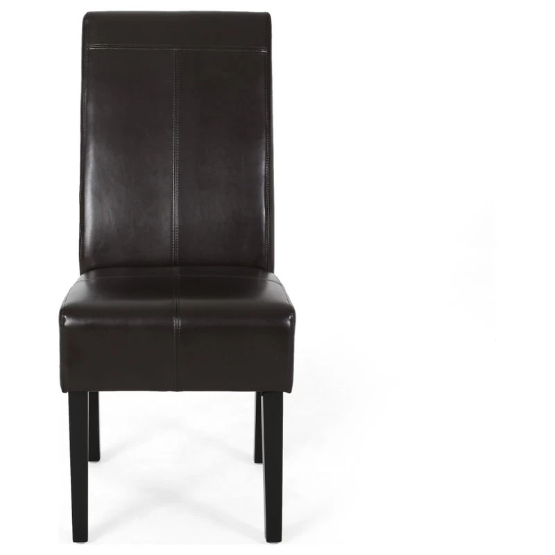 GDF Studio Percival T-stitched Chocolate Brown Leather Dining Chairs, Brown, Set - Image 7
